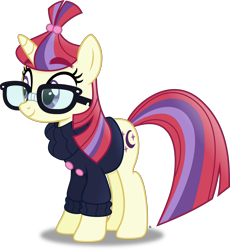 Size: 3449x3745 | Tagged: safe, artist:anime-equestria, moondancer, pony, unicorn, g4, adorkable, buttons, clothes, cute, dancerbetes, dork, female, glasses, happy, high res, horn, mare, simple background, smiling, solo, sweater, thick eyebrows, transparent background, vector