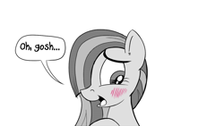 Size: 1200x675 | Tagged: safe, artist:pony-berserker, marble pie, earth pony, pony, pony-berserker's twitter sketches, g4, blushing, cute, halftone, marblebetes, monochrome, partial color, shy, sketch, smiling, speech bubble, talking to viewer