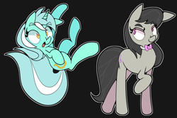 Size: 2800x1875 | Tagged: safe, artist:kindakismet, lyra heartstrings, octavia melody, earth pony, pony, unicorn, g4, black background, bowtie, duo, female, mare, simple background