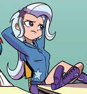 Size: 171x184 | Tagged: safe, artist:pencils, color edit, edit, idw, trixie, equestria girls, g4, spoiler:comicequestriagirlsmarchradness, colored, female, human coloration, sitting, solo