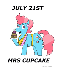 Size: 1000x1200 | Tagged: safe, artist:eunos, cup cake, earth pony, pony, g4, apron, birthday cake, cake, clothes, ear piercing, earring, female, food, jewelry, piercing, simple background, smiling, solo, transparent background
