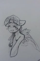 Size: 354x540 | Tagged: safe, artist:kiwwsplash, oc, oc only, pegasus, pony, bust, grin, pegasus oc, signature, smiling, solo, traditional art, wings