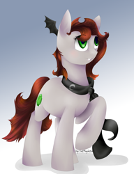 Size: 2148x2792 | Tagged: safe, artist:intfighter, oc, oc only, earth pony, pony, clothes, earth pony oc, gradient background, high res, raised hoof, scarf, solo