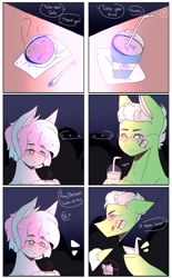 Size: 1280x2062 | Tagged: safe, artist:shinningblossom12, oc, oc only, oc:drawing, oc:shinning blossom, pegasus, pony, coffee, comic, cup, dialogue, female, male, mare, pegasus oc, stallion, wings