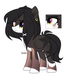 Size: 2310x2620 | Tagged: safe, artist:mint-light, oc, oc only, pegasus, pony, colored hooves, ear piercing, earring, frown, heterochromia, high res, jewelry, pegasus oc, piercing, simple background, solo, transparent background, two toned wings, wings