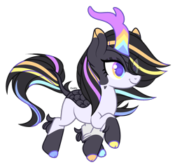 Size: 2358x2214 | Tagged: safe, artist:mint-light, oc, oc only, kirin, cloven hooves, hair over one eye, high res, horn, kirin oc, rainbow eyes, simple background, smiling, solo, transparent background