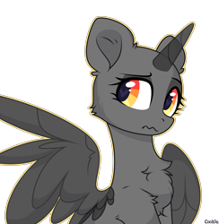 Size: 2908x2980 | Tagged: safe, artist:mint-light, oc, oc only, alicorn, pony, alicorn oc, bald, bust, chest fluff, eyelashes, frown, high res, horn, one wing out, simple background, solo, transparent background, wings