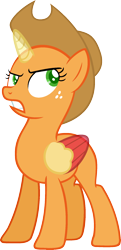 Size: 974x2013 | Tagged: safe, artist:pegasski, oc, oc only, alicorn, pony, g4, honest apple, alicorn oc, bald, base, eyelashes, female, freckles, frown, hat, horn, mare, not applejack, simple background, solo, transparent background, two toned wings, underhoof, wings