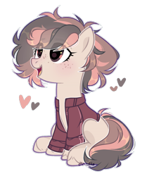Size: 1920x2190 | Tagged: safe, artist:mint-light, oc, oc only, earth pony, pony, clothes, earth pony oc, heart, open mouth, simple background, sitting, smiling, transparent background, unshorn fetlocks