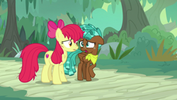 Size: 1920x1080 | Tagged: safe, screencap, apple bloom, spur, g4, growing up is hard to do, bruised, looking at each other, messy mane, older, older apple bloom