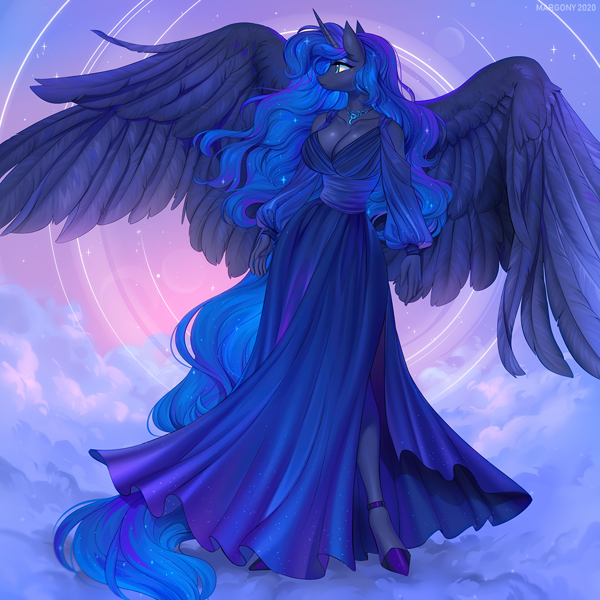 princess luna dress Toddler / Child / Girls My Little Pony Inspired Glitter Costume With Wing Set, Ears, and Crown I will make you this totally amazing princess luna inspired dress in dark blue with stitched on applique luna cutie mark the tube style top can be folded over and used as a skirt if you would prefer Download Princess Luna Dress Human