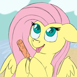 Size: 2048x2048 | Tagged: safe, artist:nevermore228, fluttershy, pegasus, pony, g4, beach, female, food, high res, ice cream, mare, misleading thumbnail, sand, tongue out