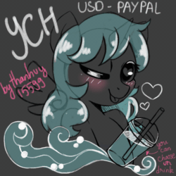 Size: 750x750 | Tagged: safe, artist:helithusvy, human, pony, animated, auction, auction open, bidding, blushing, commission, cute, drink, drinking straw, female, furry, gif, heart eyes, one eye closed, solo, wingding eyes, wink, winking at you, ych sketch, your character here