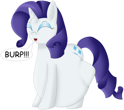 Size: 1570x1390 | Tagged: safe, artist:girlsvoreboys, rarity, pony, unicorn, g4, belly, burp, cute, eaten alive, endosoma, female, non-fatal vore, raribetes, raripred, simple background, solo, text, transparent background, vore