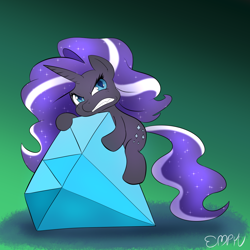 Size: 1000x1000 | Tagged: safe, artist:empyu, nightmare rarity, pony, unicorn, g4, 30 minute art challenge, angry, diamond, female, filly, long hair, looking at you, mine, solo, younger