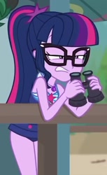 Size: 352x577 | Tagged: safe, sci-twi, twilight sparkle, equestria girls, g4, my little pony equestria girls: better together, unsolved selfie mysteries, binoculars, clothes, female, geode of telekinesis, magical geodes, sleeveless, solo, swimsuit