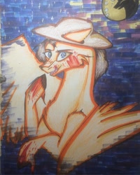 Size: 1080x1349 | Tagged: safe, artist:olyaandspid, pegasus, pony, attack on titan, blood, bust, colored hooves, full moon, hat, kenny ackerman, mare in the moon, moon, ponified, solo, traditional art