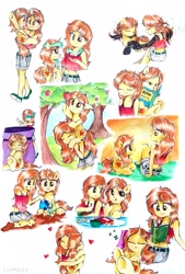 Size: 2322x3443 | Tagged: safe, artist:liaaqila, derpibooru exclusive, oc, oc only, oc:cinderheart, elemental, pony, snake, unicorn, equestria girls, apple, apple tree, ash, barefoot, bedtime story, belly button, belt, blindfold, book, bowl, braid, clothes, collage, commission, cooking, cracks, cute, cutie mark, danger noodle, demi-god, dirt, dirty, dirty feet, egg, eggshell, embers, equestria girls-ified, excited, eyes closed, feet, female, floating heart, floppy ears, flour, food, golden eyes, grass, grin, heart, hide and seek, hiding, holding a pony, holding hooves, hug, human ponidox, looking at each other, lying down, mane of fire, mare, midriff, mixing bowl, mud, ocbetes, pet, pillow, plant, pony ride, raised hoof, reaching, reading, resting, self ponidox, shorts, signature, sitting, sky, sleeping, sleepy, smiling, smoke, smug, snek, sparks, sugar (food), sunset, tasting, tomboy, tongue out, traditional art, transformation, tree, underhoof, watering, watering can, weapons-grade cute