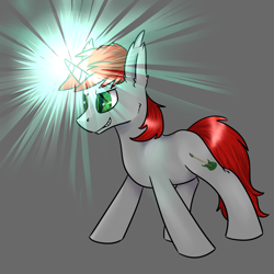 Size: 1024x1024 | Tagged: safe, artist:intfighter, oc, oc only, pony, unicorn, glowing horn, gray background, horn, simple background, solo, unicorn oc