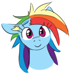 Size: 285x315 | Tagged: safe, artist:jargon scott, rainbow dash, pony, g4, dent, dented dash, female, smiling, solo, why