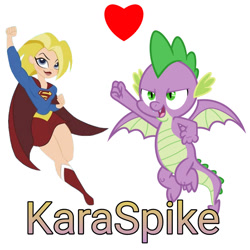 Size: 800x800 | Tagged: safe, spike, dragon, g4, cape, clothes, dc superhero girls, heart, karaspike, shipping, simple background, spikexsupergirl, supergirl, vector, white background, winged spike, wings