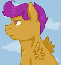 Size: 1400x1482 | Tagged: safe, artist:theedgyduck, scootaloo, pegasus, pony, g4, female, filly, frown, mare, simple background, solo