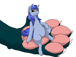Size: 1280x960 | Tagged: safe, artist:kelvin shadewing, oc, oc only, oc:aeon of dreams, oc:kelvin, pony, unicorn, claws, gentle giant, holding a pony, male, micro, offscreen character, paw pads, paws, shadewing, simple background, sitting on a paw, toe beans, transparent background, underpaw