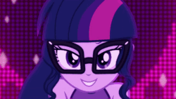 Size: 600x338 | Tagged: safe, sci-twi, twilight sparkle, equestria girls, g4, i'm on a yacht, my little pony equestria girls: better together, animated, female, gif, looking at you, neon eg logo, offscreen character, sexy, solo, stupid sexy sci-twi