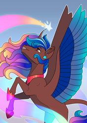Size: 2480x3508 | Tagged: safe, artist:jackiebloom, alicorn, pony, colored wings, da 20th birthday, female, high res, multicolored wings, ponified, solo, wings