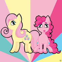 Size: 2200x2200 | Tagged: safe, artist:peachi_tea, fluttershy, pinkie pie, earth pony, pegasus, pony, g4, abstract background, female, heart eyes, high res, mare, tongue out, wingding eyes
