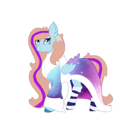 Size: 1500x1500 | Tagged: safe, artist:kalimoo-art, pegasus, pony, clothes, colored hooves, colored wings, flower, folded wings, gradient, gradient wings, kimono (clothing), long mane, long tail, simple background, smiling, socks, solo, transparent background, wings