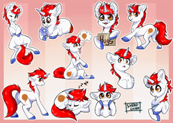 Size: 3508x2480 | Tagged: safe, artist:sherochan, oc, oc only, oc:stroopwafeltje, pony, unicorn, commission, convention, convention oc, cute, high res, horn, male, multiple variants, ponycon holland, sticker, sticker pack, unicorn oc, ych result