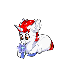 Size: 1446x1470 | Tagged: safe, artist:sherochan, oc, oc only, oc:stroopwafeltje, pony, unicorn, commission, convention, convention oc, cute, flower, horn, male, multiple variants, ponycon holland, prone, simple background, solo, sticker, stroopwafel, transparent background, unicorn oc, ych result