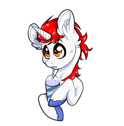 Size: 1446x1470 | Tagged: safe, artist:sherochan, oc, oc only, oc:stroopwafeltje, pony, unicorn, commission, convention, convention oc, cute, horn, male, milkshake, multiple variants, ponycon holland, simple background, solo, sticker, stroopwafel, transparent background, unicorn oc, ych result