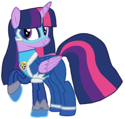 Size: 1008x960 | Tagged: safe, alternate version, artist:徐詩珮, twilight sparkle, alicorn, pony, series:sprglitemplight diary, series:sprglitemplight life jacket days, series:springshadowdrops diary, series:springshadowdrops life jacket days, g4, alternate universe, base used, chase (paw patrol), clothes, eyelashes, female, looking back, mare, mask, mighty pups, paw patrol, raised hoof, simple background, smiling, solo, transparent background, twilight sparkle (alicorn)