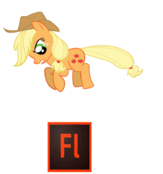 Size: 595x633 | Tagged: safe, artist:ewrrfb, applejack, earth pony, pony, g4, adobe flash, angry, animated, blonde mane, bouncing, cowboy hat, female, green eyes, hat, jumping, simple background, solo, white background