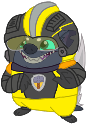 Size: 742x1037 | Tagged: safe, artist:徐詩珮, edit, vector edit, grubber, hedgehog, series:sprglitemplight diary, series:sprglitemplight life jacket days, series:springshadowdrops diary, series:springshadowdrops life jacket days, g4, my little pony: the movie, alternate universe, clothes, male, mighty pups, paw patrol, rubble (paw patrol), simple background, solo, transparent background, vector