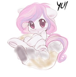 Size: 1069x1080 | Tagged: safe, artist:darkstylerz, oc, oc only, pony, advertisement, basket, blushing, commission, cute, frog (hoof), hooves, laundry, looking at you, pony in a basket, solo, underhoof, your character here