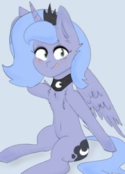 Size: 607x843 | Tagged: safe, artist:c0pter, derpibooru exclusive, princess luna, alicorn, pony, g4, chest fluff, crown, cute, female, filly, jewelry, lunabetes, regalia, s1 luna, smiling, solo, tongue out, woona, young luna, younger
