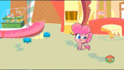 Size: 800x450 | Tagged: safe, screencap, pinkie pie, alligator, earth pony, pony, g4.5, i cookie, my little pony: pony life, animated, briefcase, female, gif, hat, mare, sitting, solo, tumbleweed