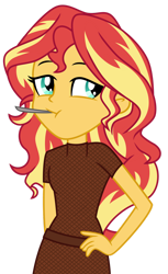 Size: 1024x1668 | Tagged: safe, artist:emeraldblast63, artist:maren, sunset shimmer, equestria girls, g4, female, hand on hip, mouth hold, simple background, solo, transparent background, vector