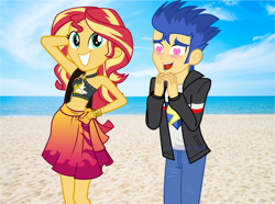 Size: 1280x950 | Tagged: safe, artist:supersamyoshi, flash sentry, sunset shimmer, equestria girls, equestria girls specials, g4, my little pony equestria girls: better together, my little pony equestria girls: forgotten friendship, belly button, female, heart eyes, male, ship:flashimmer, shipping, straight, wingding eyes