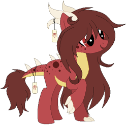 Size: 412x409 | Tagged: safe, artist:rubytoyko--chan, artist:t-tokyomoon, oc, oc only, oc:sakura ruby, pony, base used, claws, dragon horns, dragon tail, long hair, next generation, simple background, solo, spots, tanabata dragon pony, transparent background