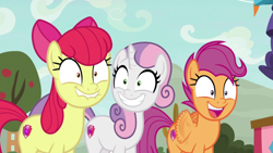 Size: 1920x1080 | Tagged: safe, screencap, apple bloom, scootaloo, sweetie belle, earth pony, pegasus, pony, unicorn, g4, growing up is hard to do, adorabloom, bow, buzzing wings, cropped, cute, cutealoo, cutie mark crusaders, diasweetes, excited, faic, feathered wings, female, flapping wings, grin, hair bow, irrational exuberance, lip bite, mare, older, older apple bloom, older cmc, older scootaloo, older sweetie belle, open mouth, shrunken pupils, smiling, stepford smiler, teeth, the cmc's cutie marks, trio, want, wide eyes, wings