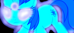 Size: 1914x876 | Tagged: safe, artist:mellow91, edit, asteria, oc, oc:luminoso, pony, unicorn, 2 4 6 greaaat, g4, female, frown, glowing eyes, mare, possessed