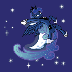 Size: 4500x4500 | Tagged: safe, artist:samoht-lion, princess luna, alicorn, pony, g4, blue background, crescent moon, female, mare, moon, simple background, solo, stars