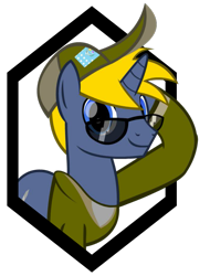 Size: 839x1105 | Tagged: safe, artist:thunder-blur, oc, oc only, oc:cobalt sentry, pony, unicorn, cap, clothes, commission, hat, horn, looking at you, male, simple background, smiling, solo, stallion, sunglasses, transparent background, unicorn oc, ych result