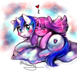 Size: 600x600 | Tagged: safe, artist:sukesha-ray, shining armor, twilight sparkle, pony, unicorn, g4, bbbff, brother and sister, female, floating heart, heart, hug, male, mare, siblings, stallion