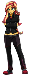 Size: 1128x2891 | Tagged: safe, artist:artemis-polara, sunset shimmer, equestria girls, g4, alternate hairstyle, belly button, clothes, female, human sunset, jacket, low rise jeans, magical geodes, midriff, pants, simple background, solo, transparent background
