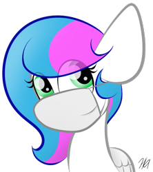Size: 686x771 | Tagged: safe, artist:sugarcloud12, oc, oc only, oc:sugar cloud, pony, bust, face mask, female, mare, mask, portrait, simple background, solo, transparent background